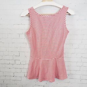 Tart Juniors Top Size XS Pink White Striped Stretch Knit Sleeveless Peplum Hem